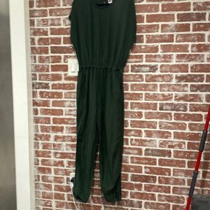 NSF Green Round Neck Linen Blend Split Back Jumpsuit Medium